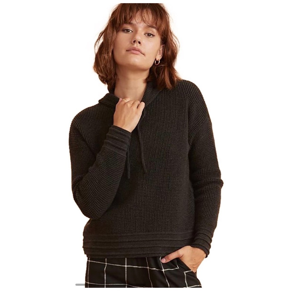 Marine Layer Waffle Knit Hoodie Sweater Charcoal Gray Cotton Wool Blend Size6 M